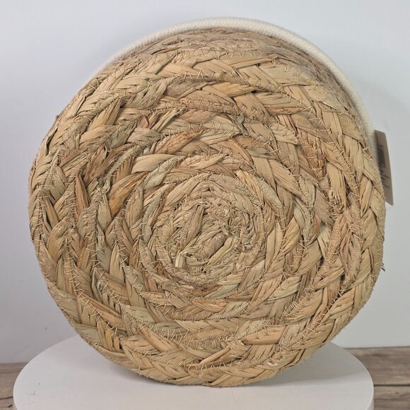 Natural Woven Basket W/ Woven Cloth Lid - Handmade Storage Container - Picture 8 of 9